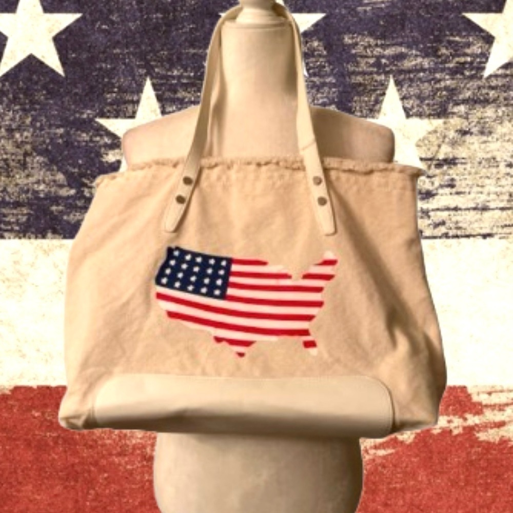 Most Wanted patriotic Americans canvas tote bag cream USA flag America NWT - Picture 12 of 12